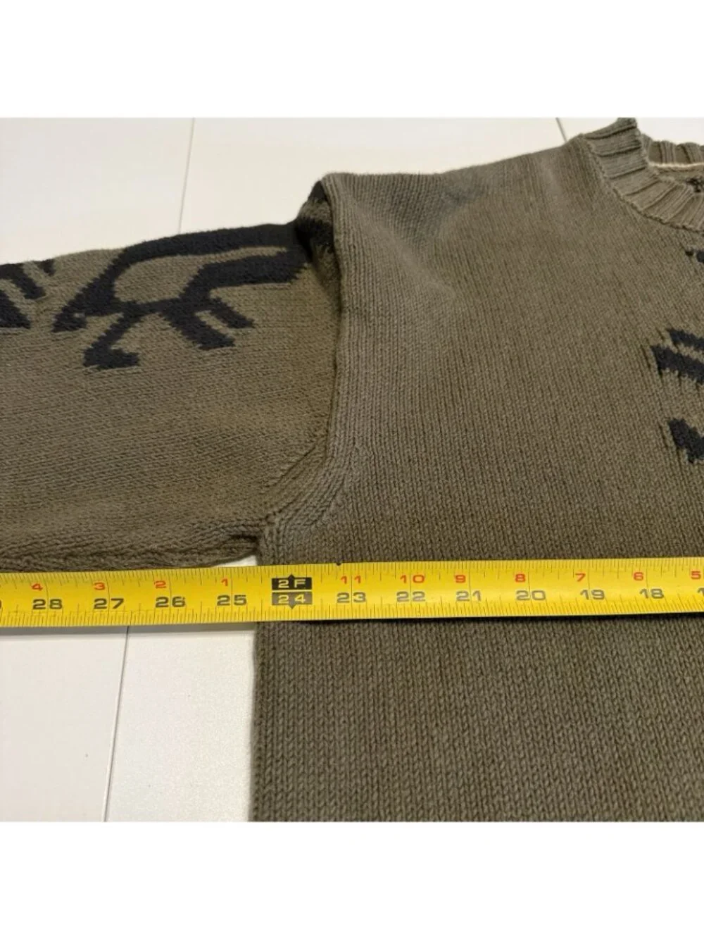 Banana Republic Heavy Knit Khaki Green Black Sweatshirt Aztec Archives Intarsia
